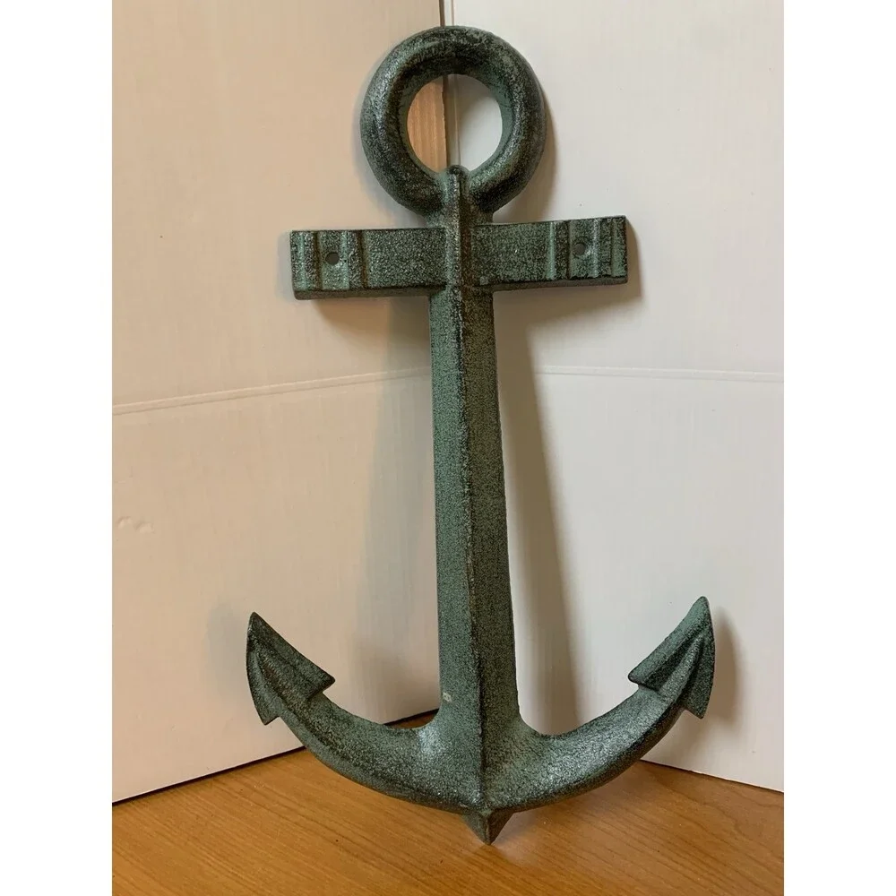 Cast Iron Anchor Green Wall Hanger  14”x9”
